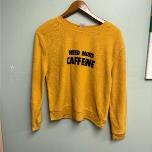 No Boundaries Mustard Sweatshirt with Caffeine Slogan